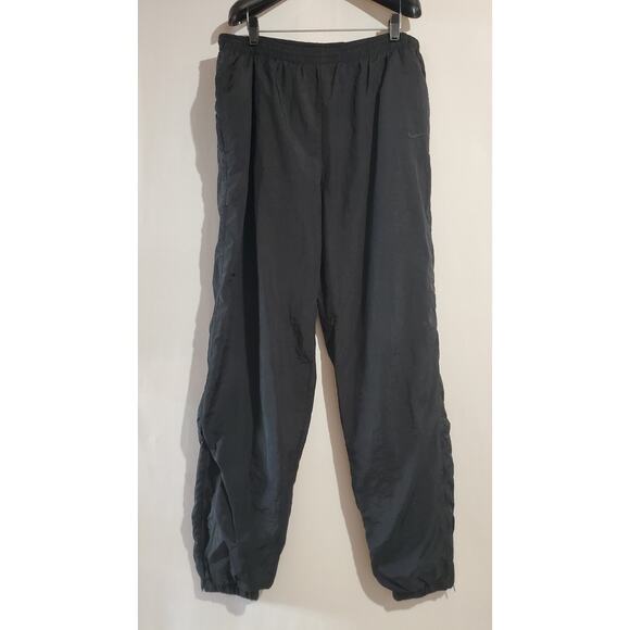 Nike VTG 90s Ankle Zip Lined Nylon Track Jogger Pants Mens L Black Swoosh Logo - Picture 1 of 10